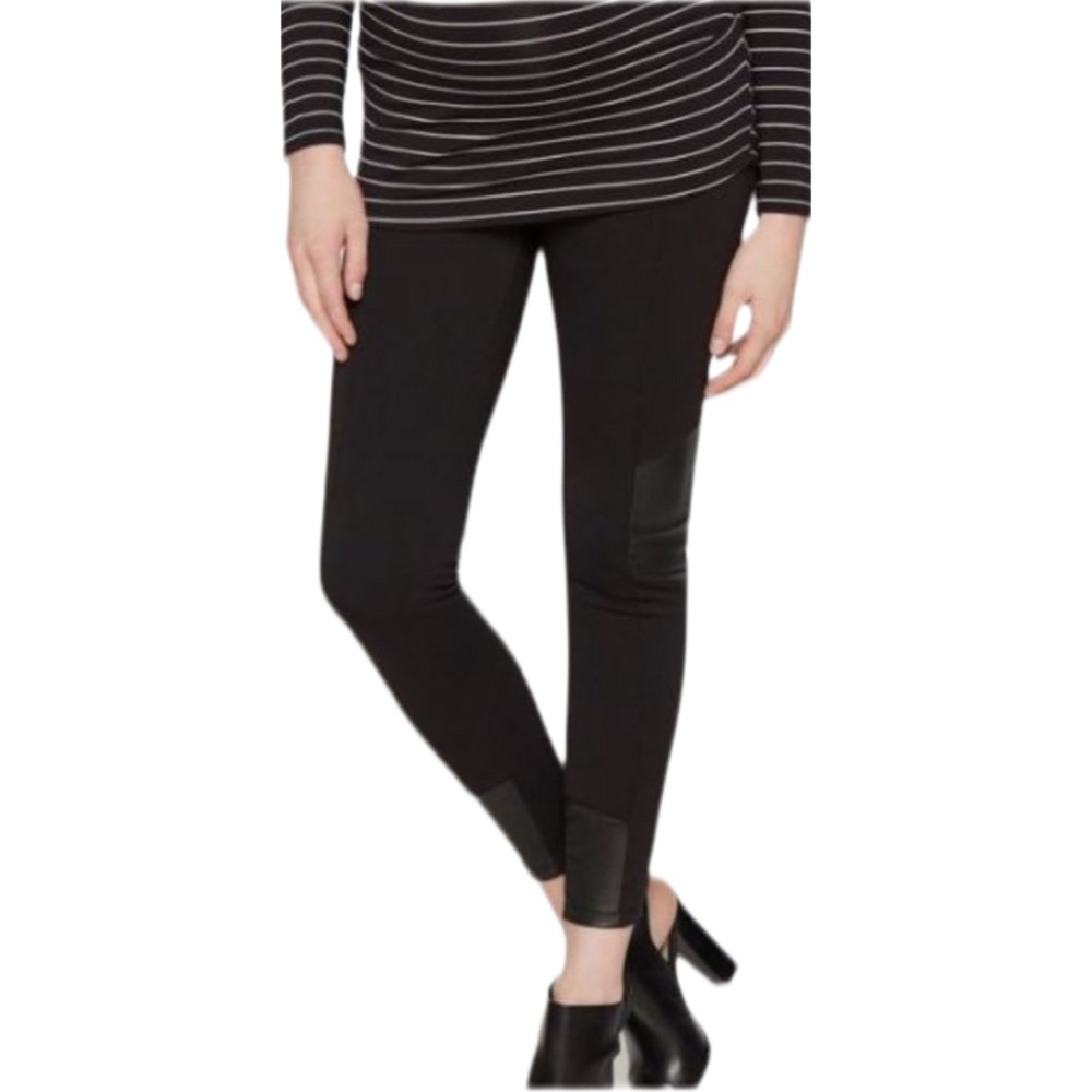 Rachel Zoe for A Pea in the Pod Black Maternity Leggings W/ Leather Trim Small